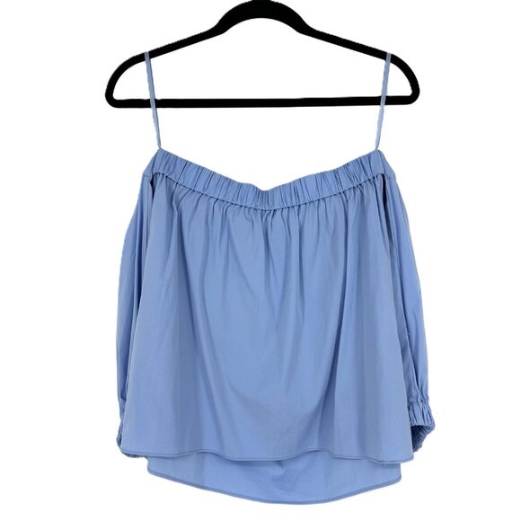 Milly Off-Shoulder Blouse Cotton Poplin Sky Blue Small - Picture 5 of 9